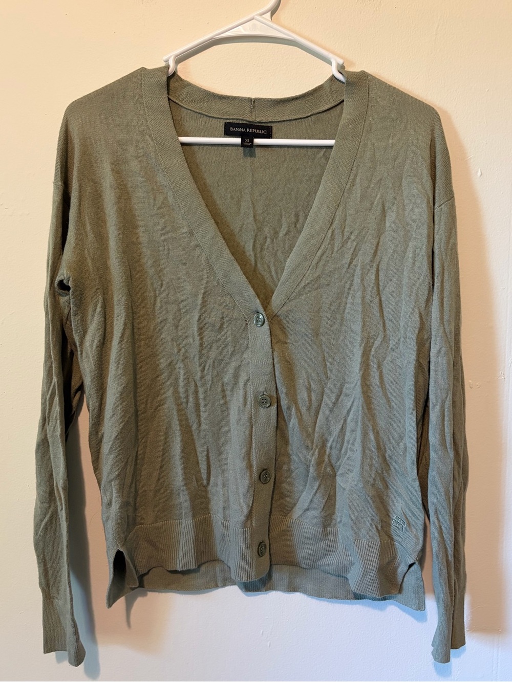 Banana Republic Olive Green Button-Front V-Neck Cardigan